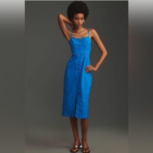 Anthropologie Linen Sweetheart Slim
Midi Dress